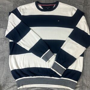 Tommy Hilfiger Block Stripe Ringer Crewneck Sweater Mens Biz XXL Navy White Prep